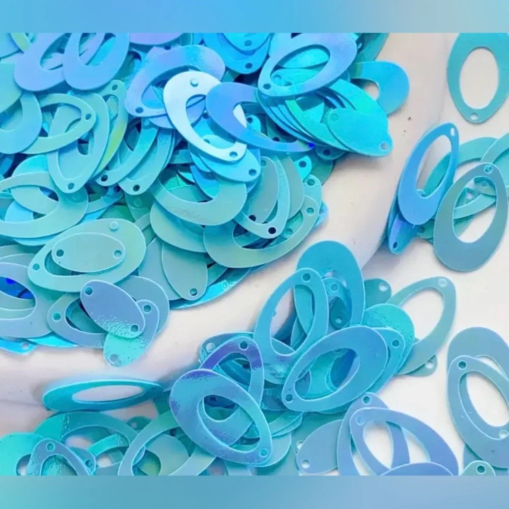 250 Iridescent Blue Oval-Shaped Paillettes, Wedding Jewelry, Home, Clothes